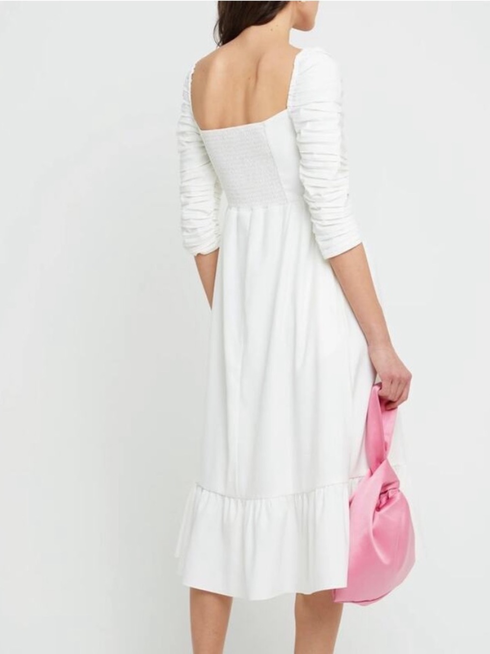 White long sleeve square neck Midi Dress